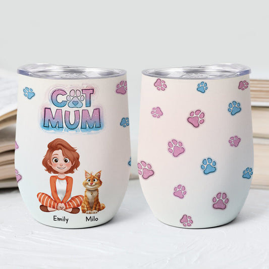 3828TUK2 Personalised CatMum Cat Dad 3D Inflated Effect Wine Tumbler 3828T5H0D