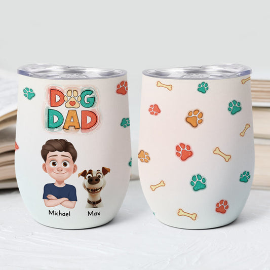 3828TUK2 Personalised Dog Mum Dog Dad 3D InflatedEffect Wine Tumblers 3828T5H0C