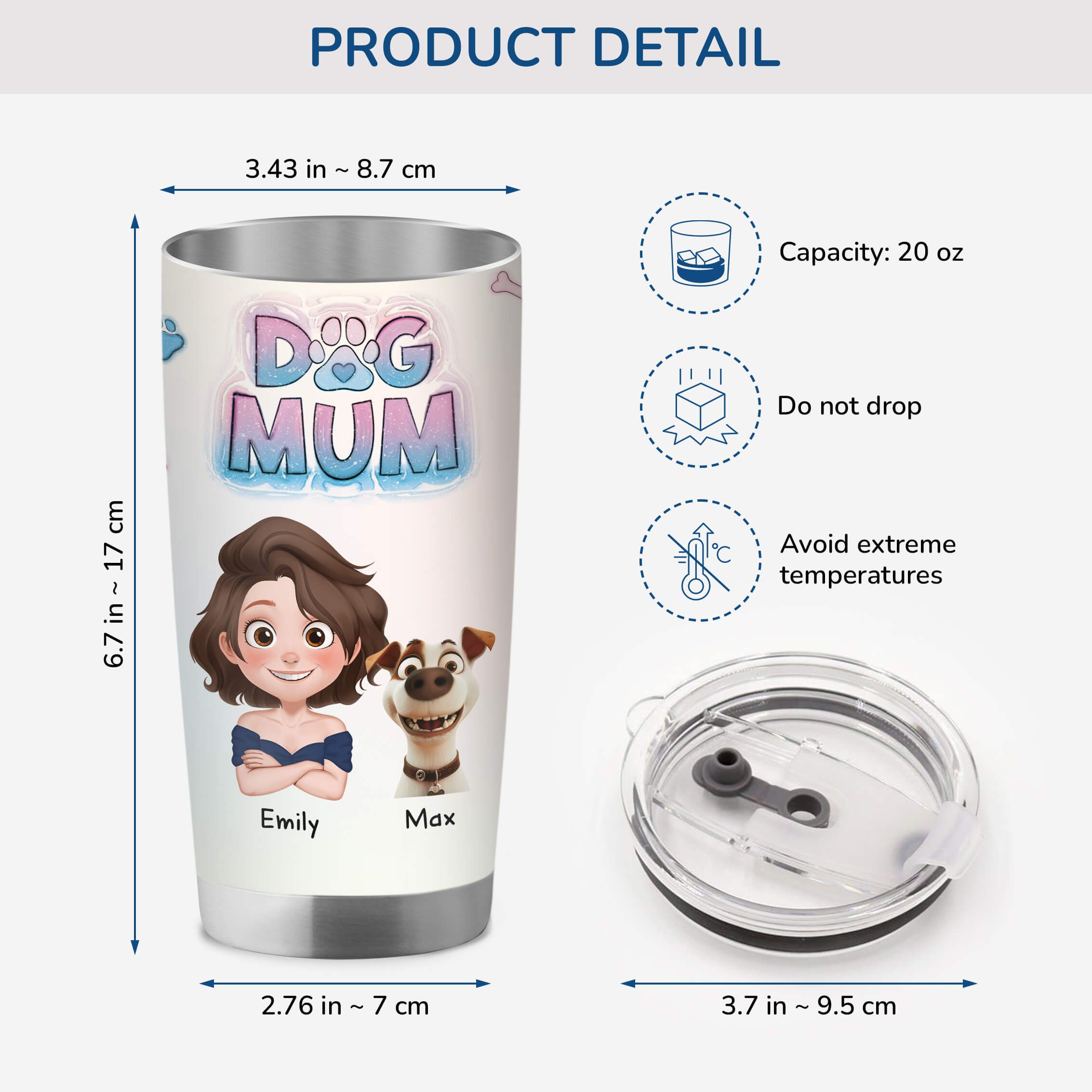 3828TUK3 Personalised Dog Mum Dog Dad 3D Inflated Effect 20oz tumbler 3828T5H0C_5dd5c8d2 6557 4d19 b047 c8cf2e955cee