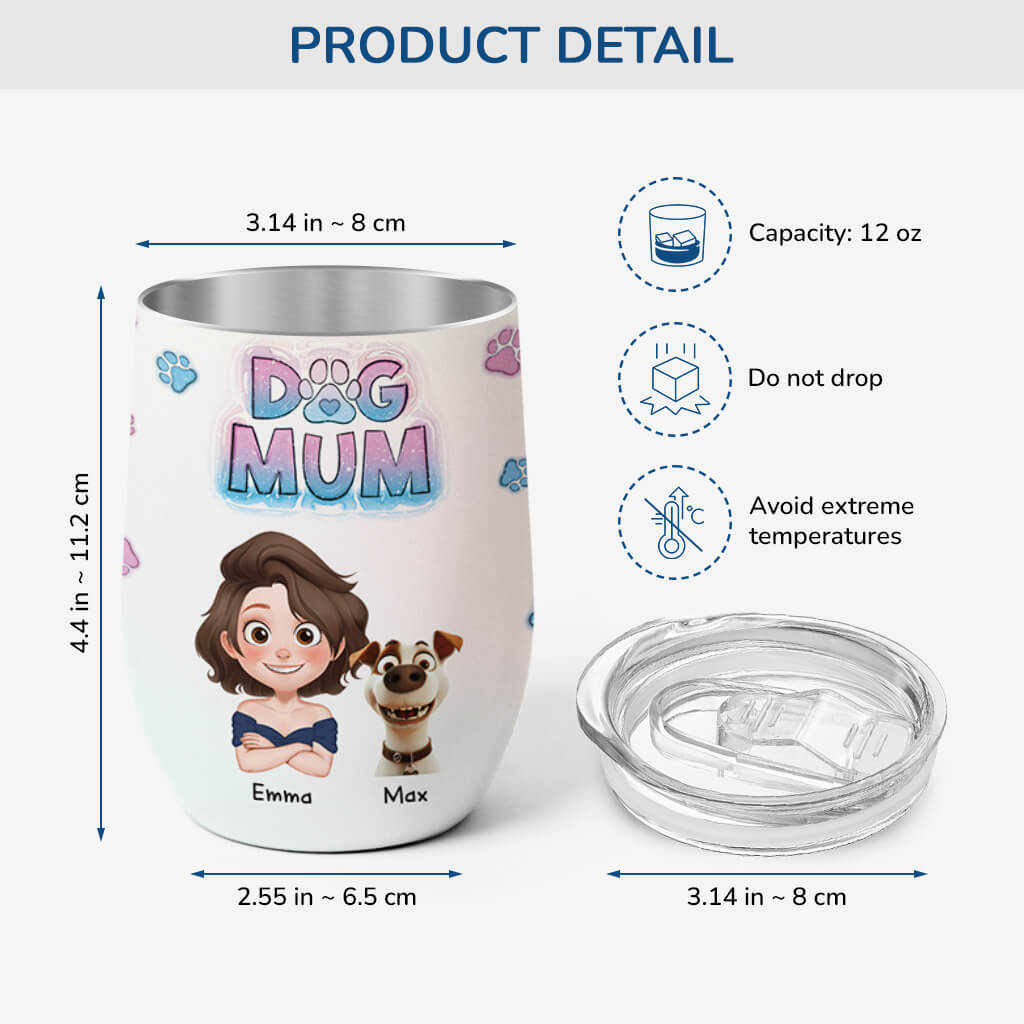 3828TUK3 Personalised Dog Mum Dog Dad 3D InflatedEffect Wine Tumblers 3828T5H0C