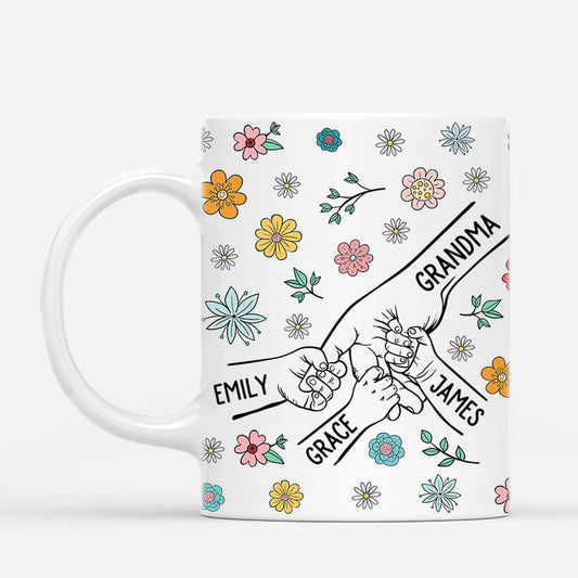 3896MUK1 personalised holding mums hand 3d printing effect mug with flowers 3896M