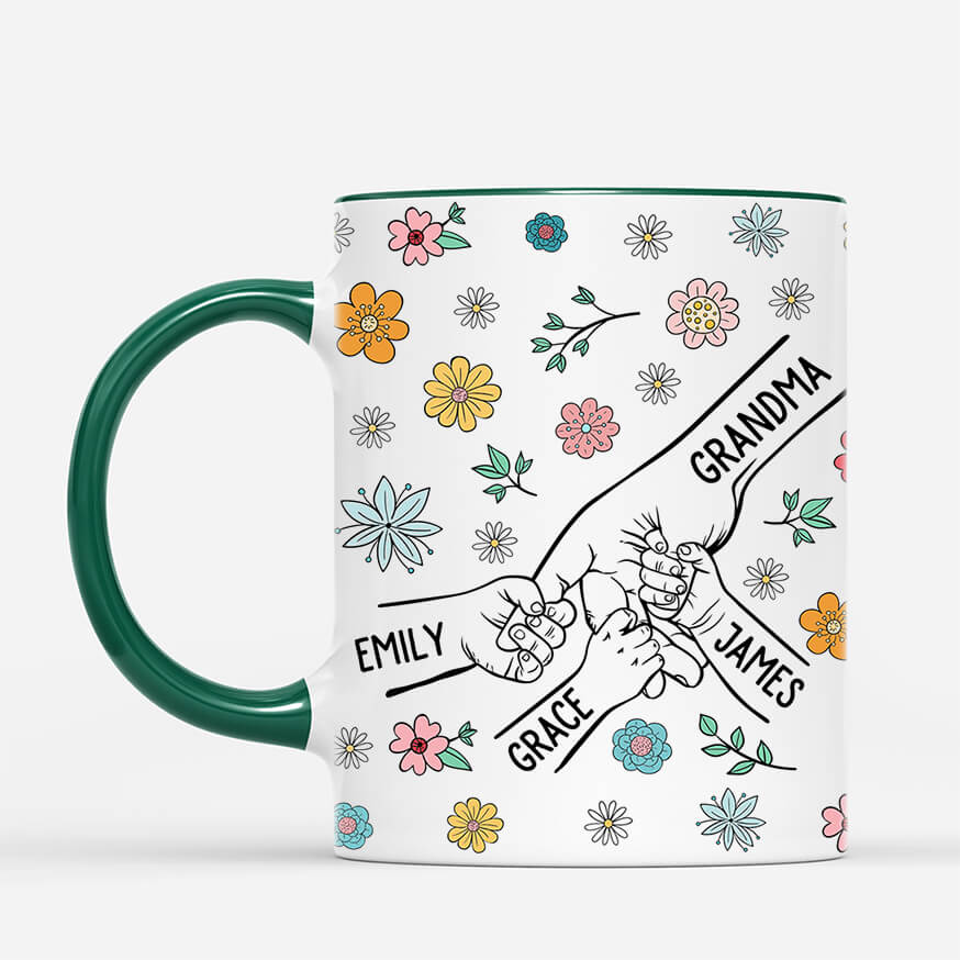 3896MUK2 personalised holding mums hand 3d printing effect mug with flowers 3896M