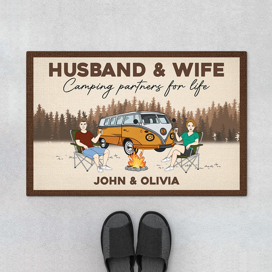 4029DUK1 personalised husband and wife camping partners for life_ doormat 4029DTI8G