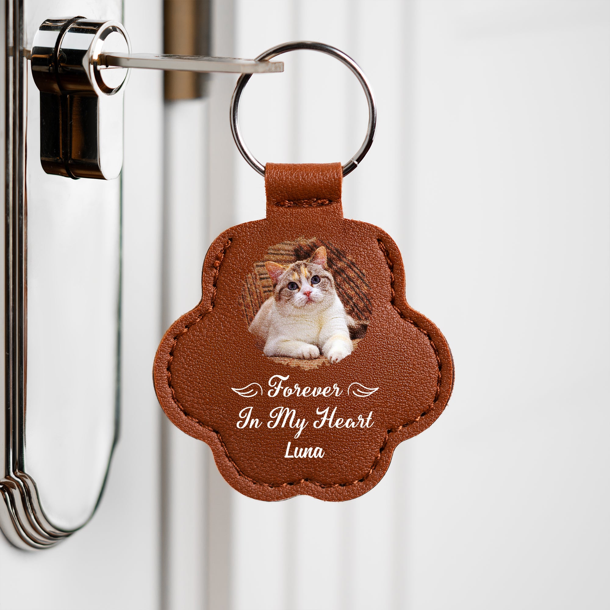 4135AUK2 personalised forever in my heart pet hair memorial keyring with photo 4135aj6p5a