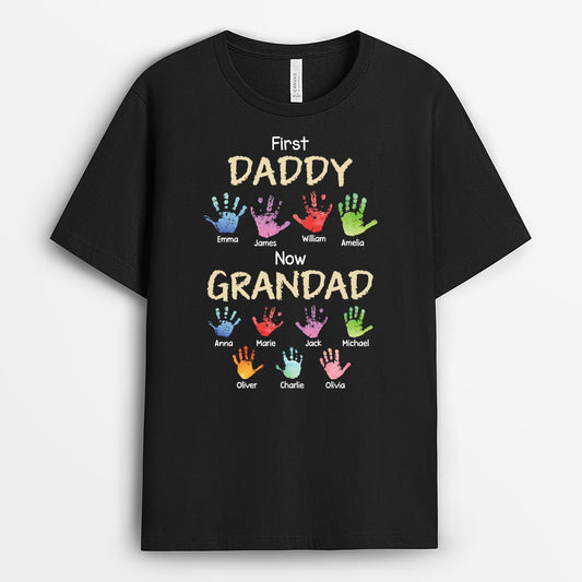 4768AUK1 personalized grandfather gift first dad now grandpa t shirt 4768ATKTB