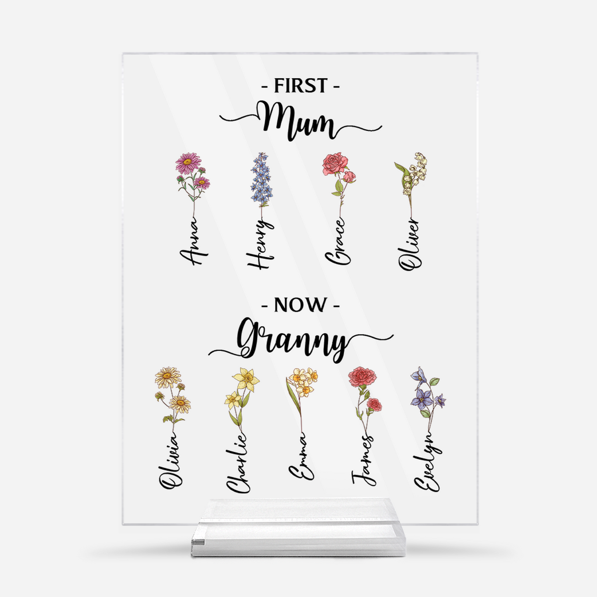 Personalised First Mum Now Granny Acrylic Plaque With Stand - Custom ...