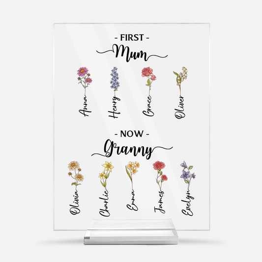 5040RUK1 personalised first_ mum now granny acrylic plaque with stand 5040rttna