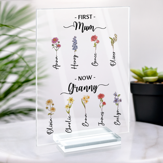 5040RUK2 personalised first_ mum now granny acrylic plaque with stand 5040rttna