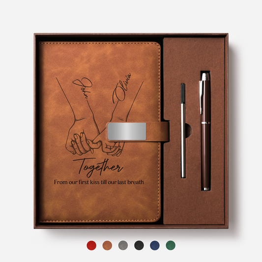 5150MUK1 personalised together engraved leather notebook and pen set for couples 5150motfng