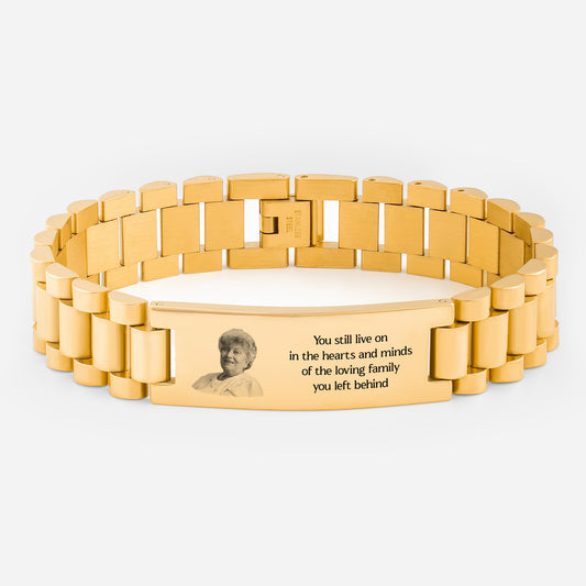 5270JUK1 personalised memorial metal watch band bracelet with photo for loss of mumdad 5270j8v5a