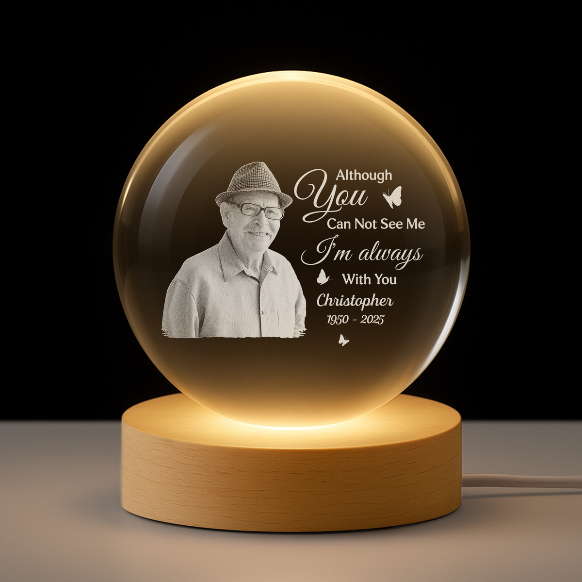 Personalised I'm Always With You Memorial Crystal Ball Lamp with Photo ...