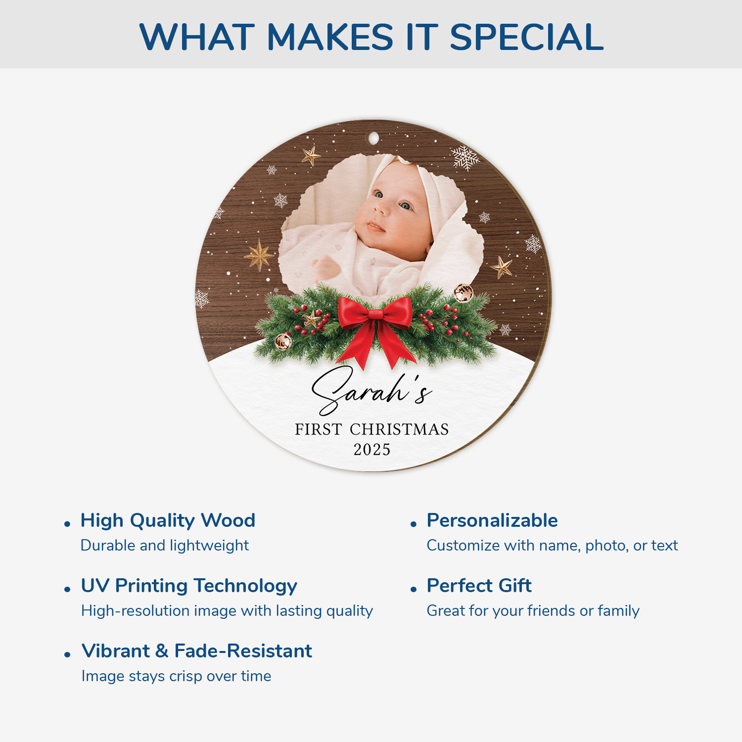 5413OUS4 custom baby first christmas ornament 1 layered wood photo ornaments 5413OKT5K