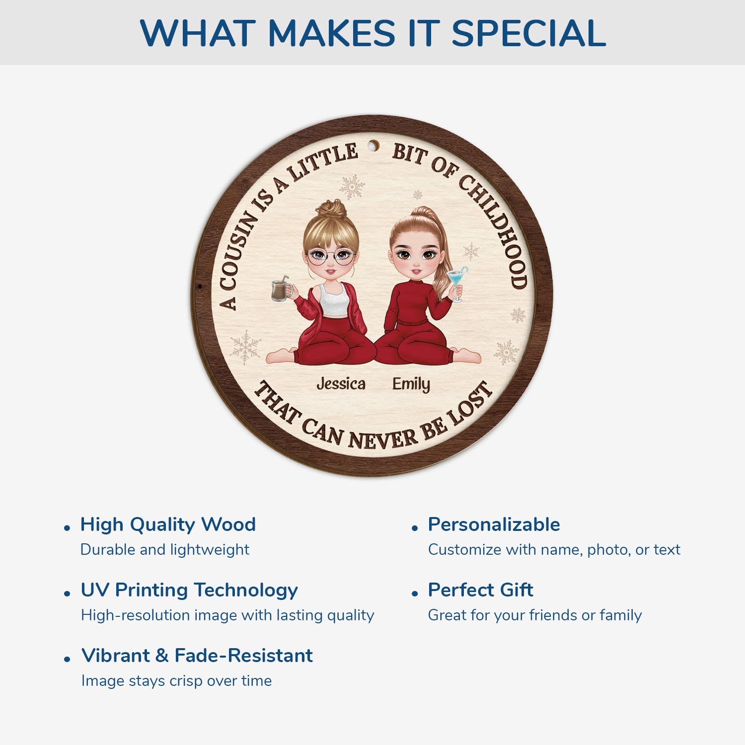 5422OUS4 custom 2 layered wooden ornament christmas gifts for cousins 5422O