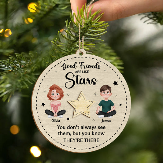 5457OUS2 custom 1 layered wood ornament good friends are like stars gifts_ 5457OTHNF
