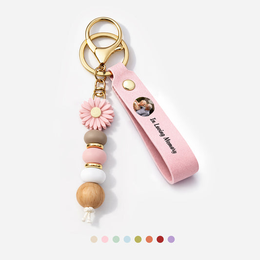 5482MUK1 personalised in loving memory uv printed daisy beaded keyring with photo for couples 5482mjtpcg