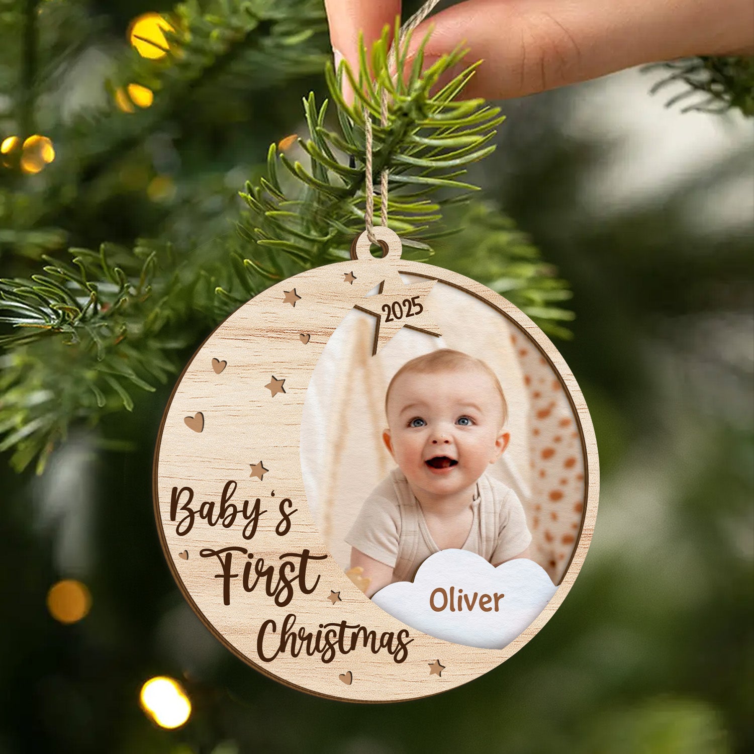 5493OUS2 custom babys first christmas gifts 2 layered wood ornaments 5493O6LQA