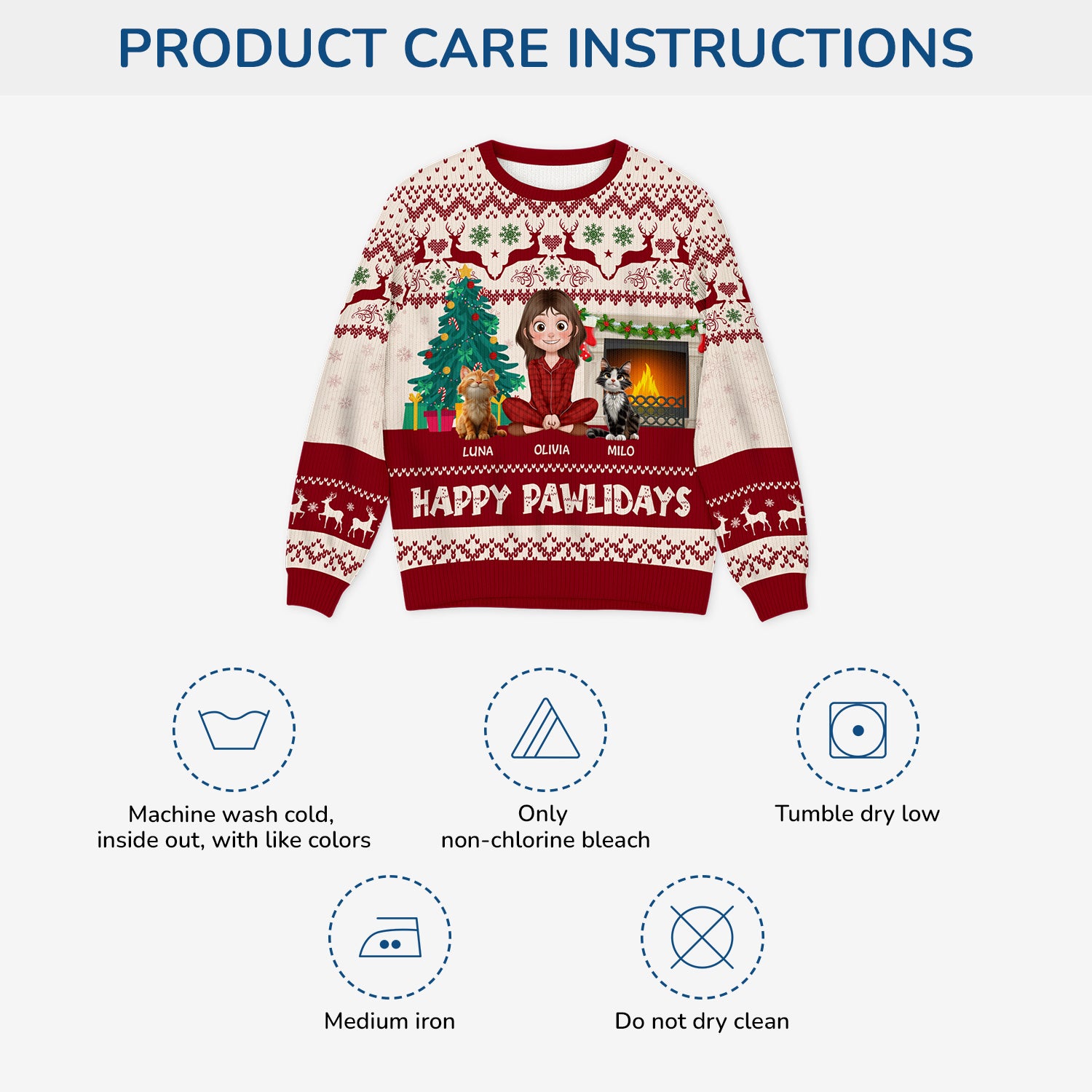 5644WUS4 personalized cat gifts happy pawlidays ugly christmas sweater 5644WTLND
