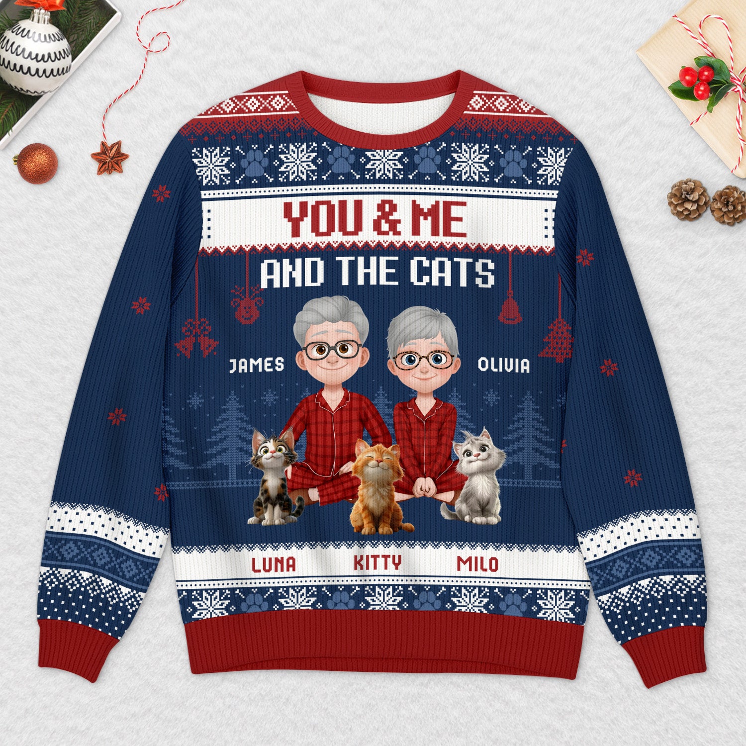 5658WUS2 custom gifts for couples matching cat ugly christmas sweaters 5658W3QMD