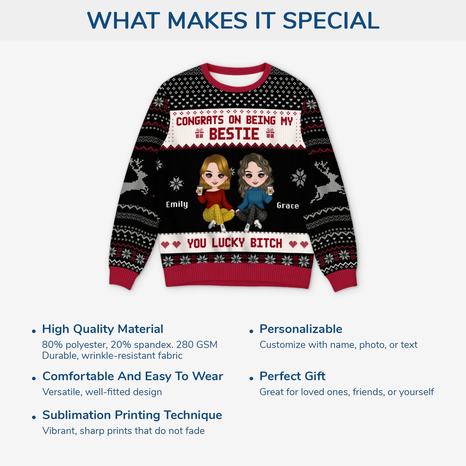 5661WUS5 personalized ugly christmas sweater gifts for best friends 5661WKKAF