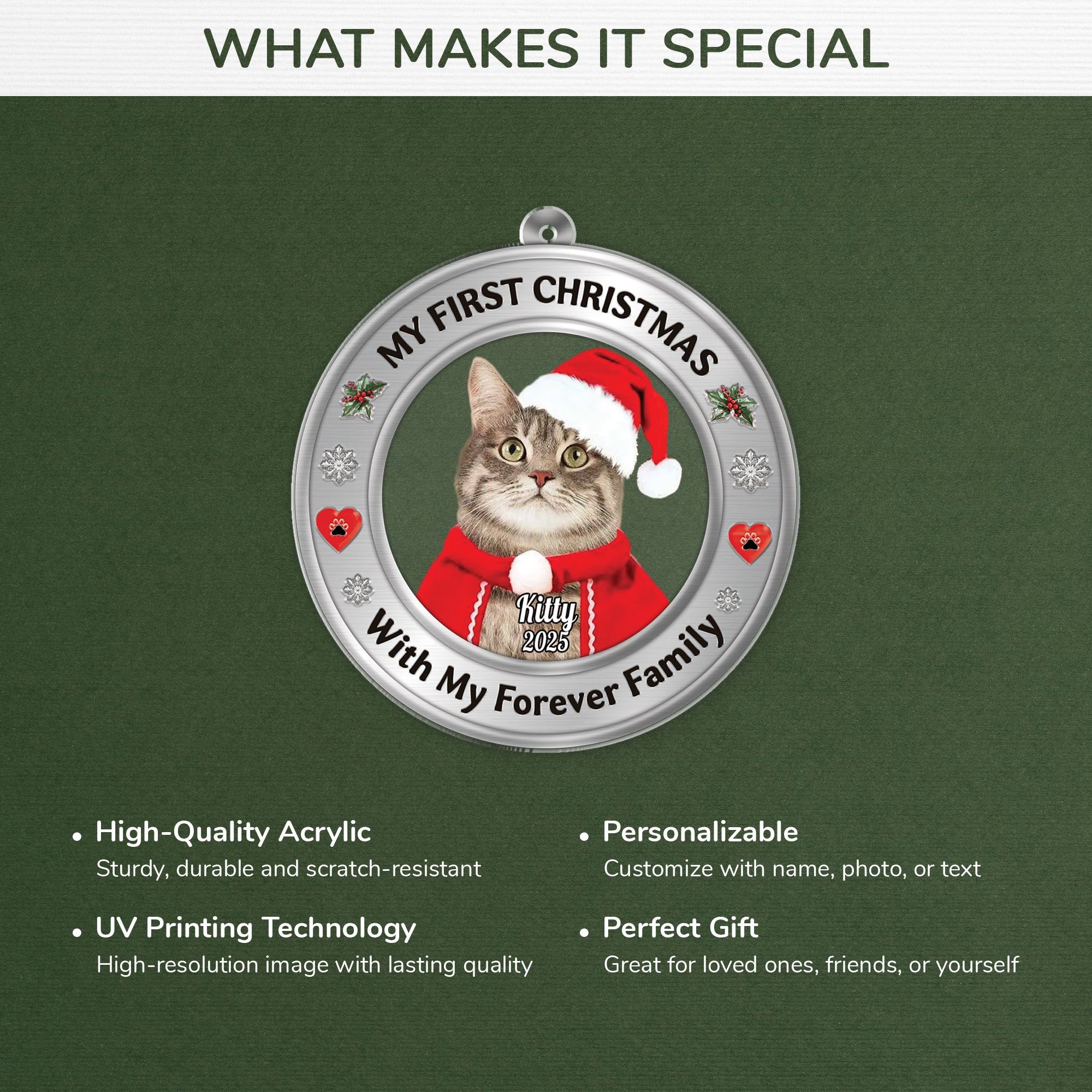 5675OUK4 custom gifts for cat lovers my first christmas acrylic photo ornament 5675OTZCD