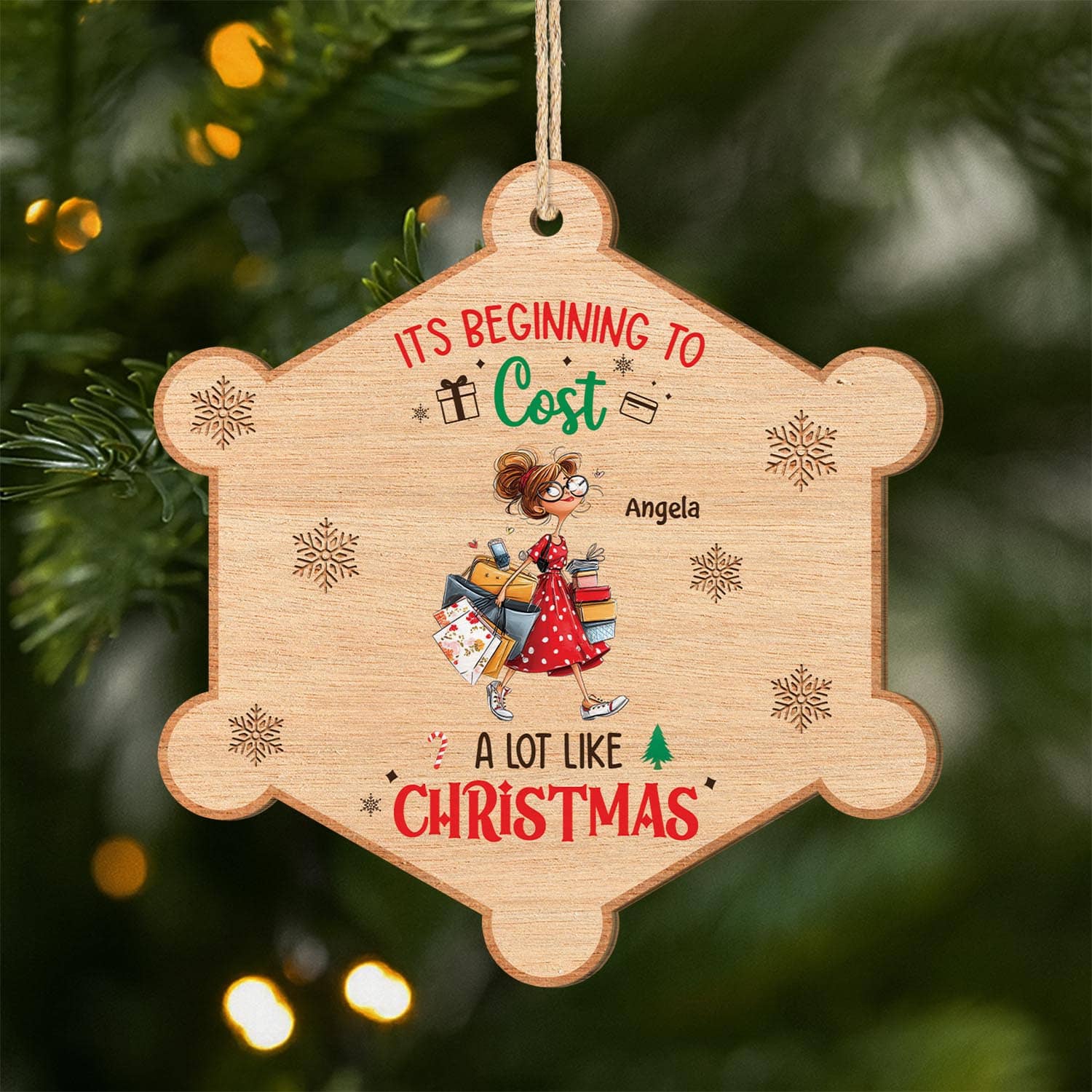 5762OUK1 custom gifts for her 1 layered wood shopping christmas ornaments_ 5762OTZCA