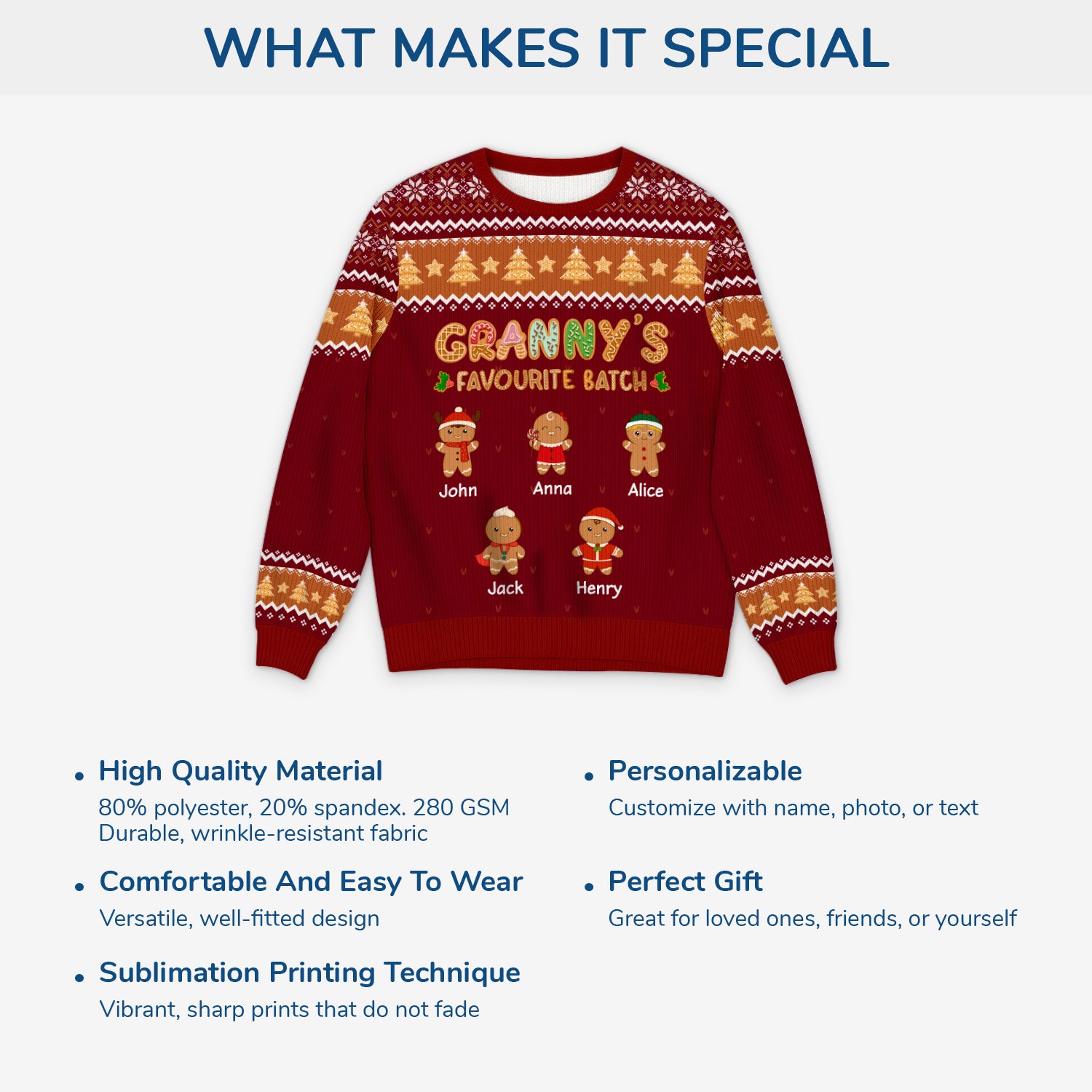 5764WUK5 custom gifts for grandparents gingerbread man ugly christmas sweater 5764WKZZA