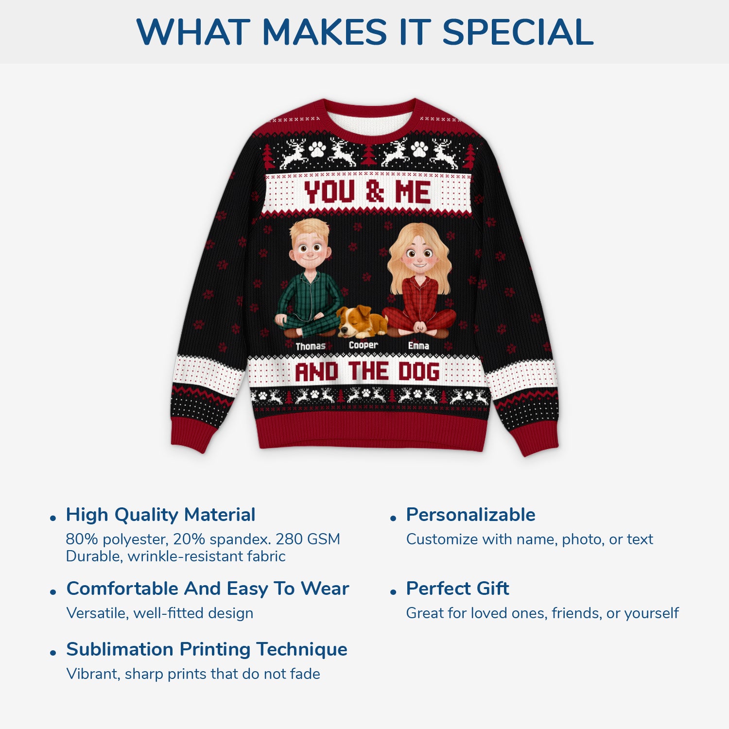 5766WUS5 custom gifts for dog lovers couple with dog ugly christmas sweater 5766WKLZC