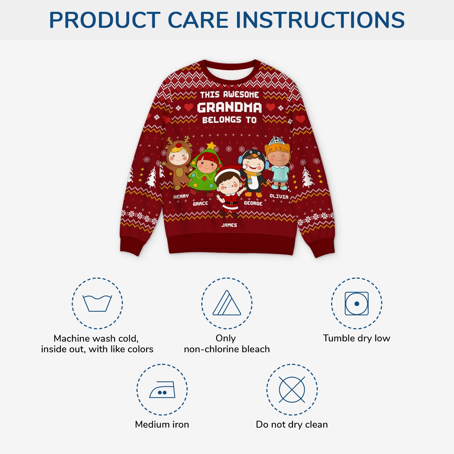 5781WUS4 personalized grandparent gifts ugly christmas sweater with grandkids 5781WTLTA