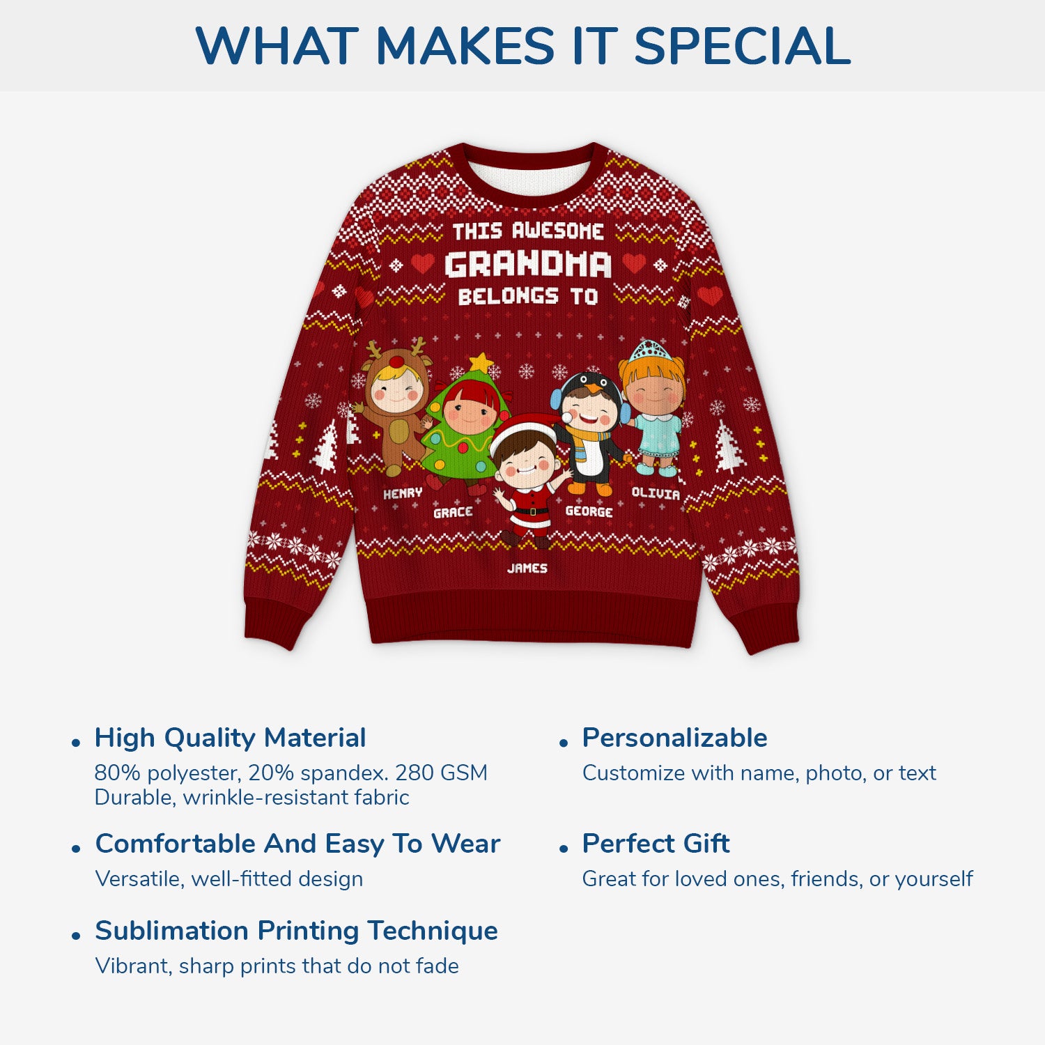 5781WUS5 personalized grandparent gifts ugly christmas sweater with grandkids 5781WTLTA
