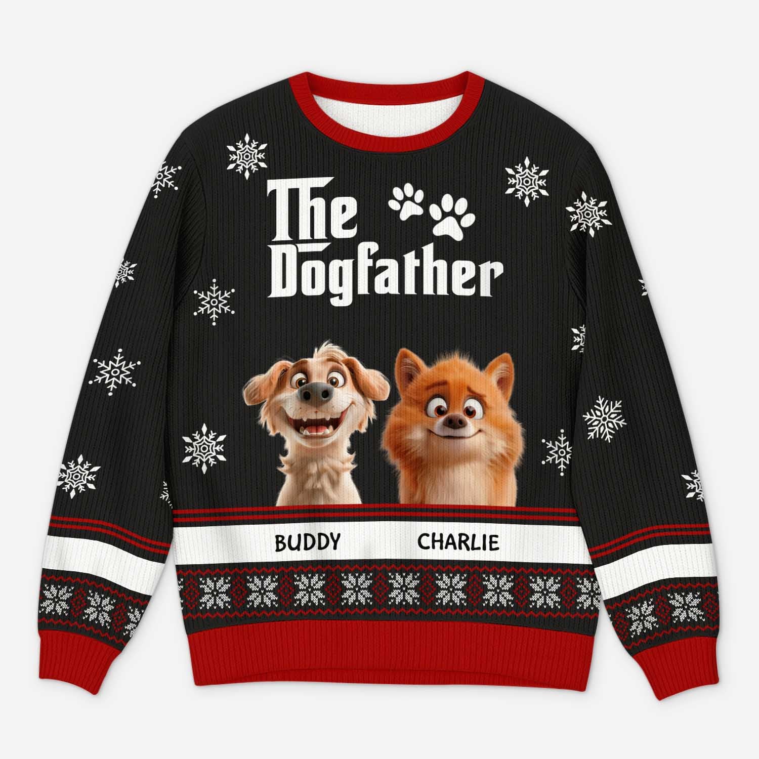 5782WUS1 custom dog gifts for humans the dogfather ugly christmas sweater 5782WKFCC
