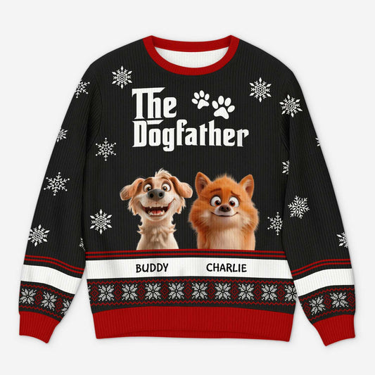 5782WUS1 custom dog gifts for humans the dogfather ugly christmas sweater 5782WKFCC
