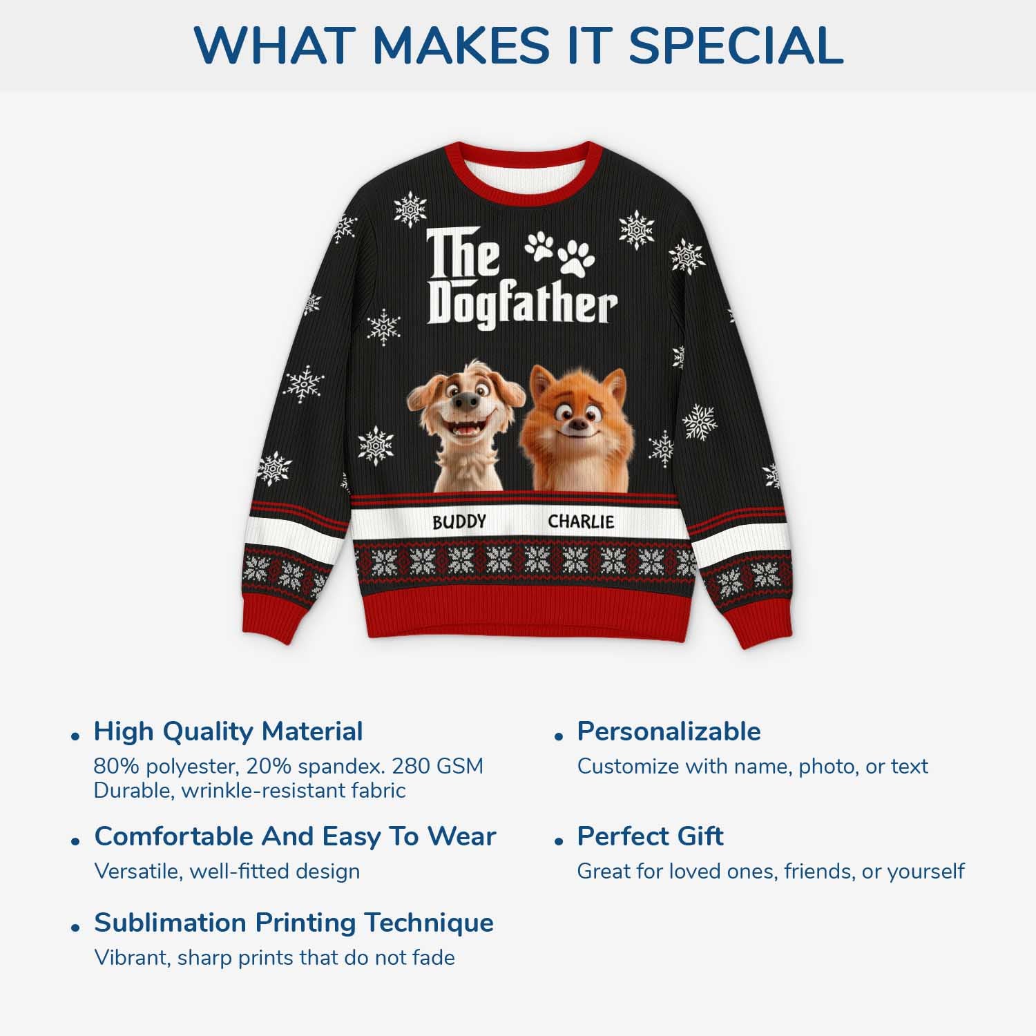 5782WUS5 custom dog gifts for humans the dogfather ugly christmas sweater 5782WKFCC