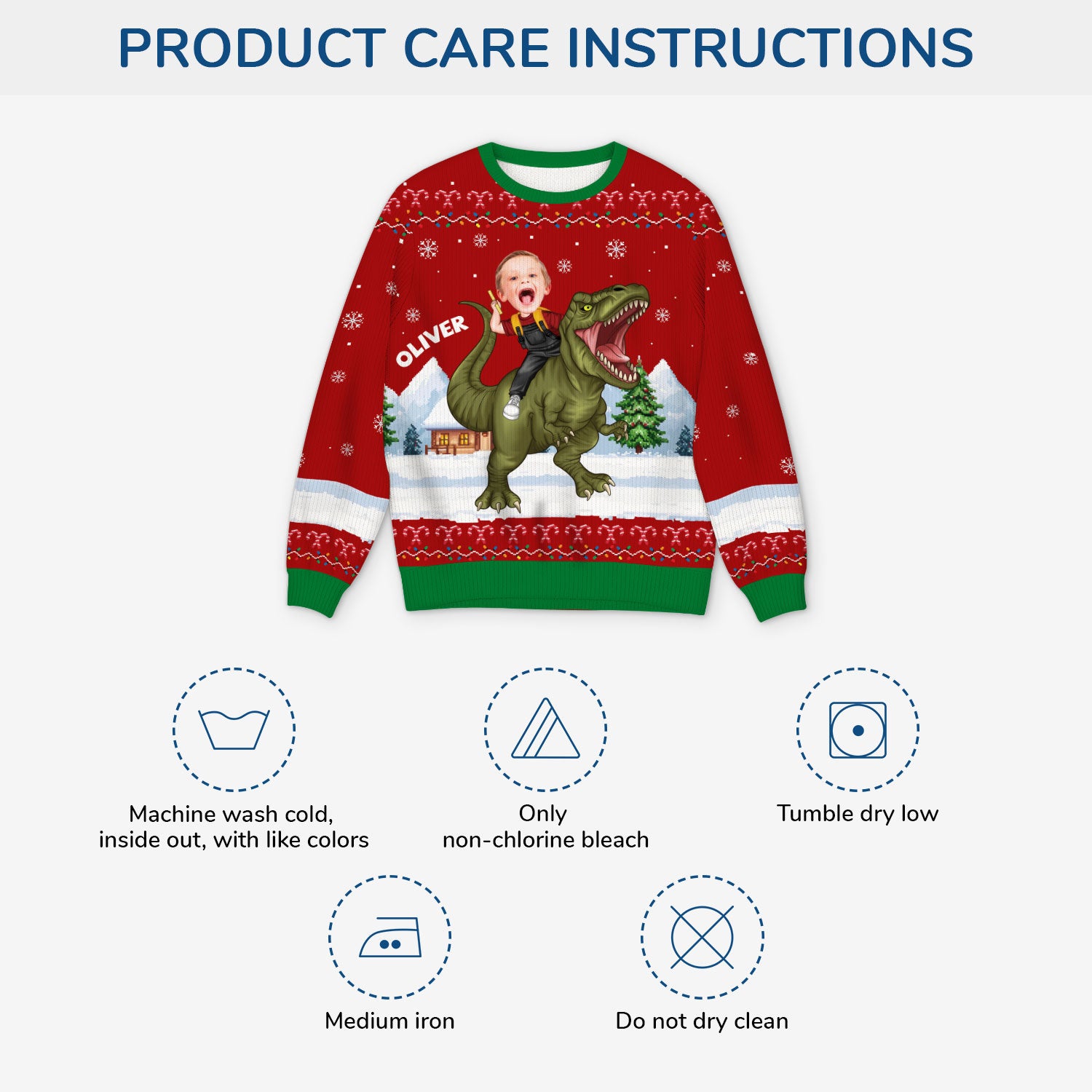 5806WUK4 dinosaur ugly christmas sweater with photo custom gifts for kids 5806WTZAK