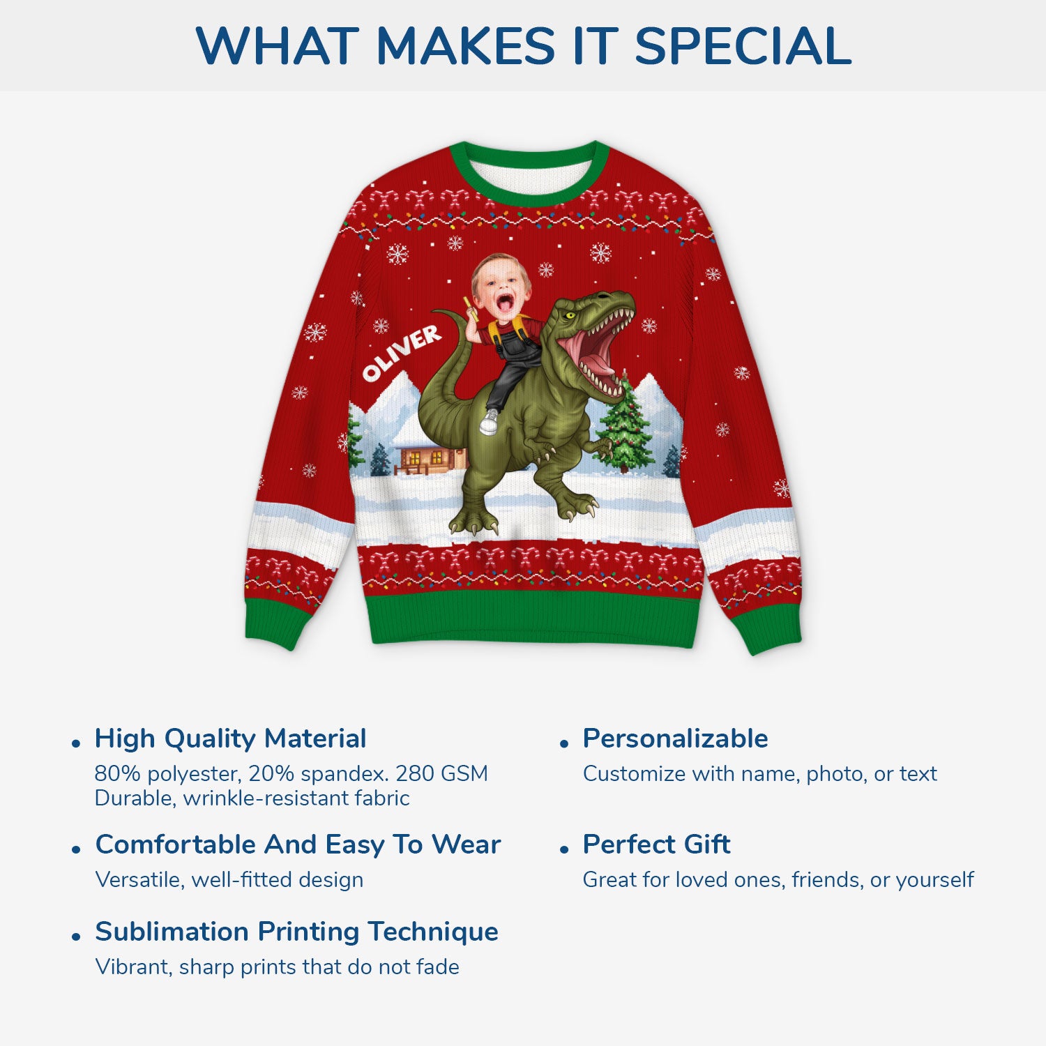 5806WUK5 dinosaur ugly christmas sweater with photo custom gifts for kids 5806WTZAK