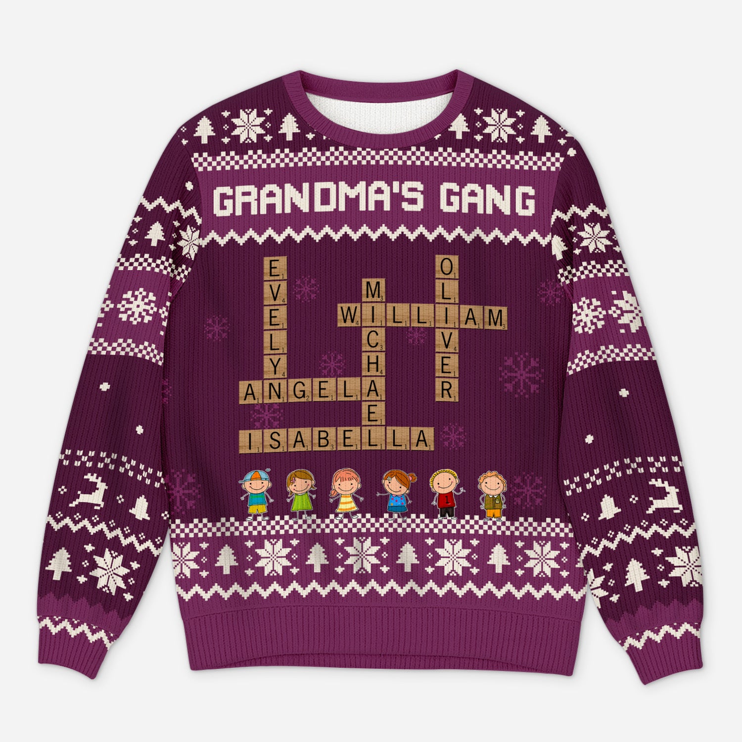5823WUS1 custom grandparent gifts crossword ugly christmas sweater with names 5823W3LQA_1