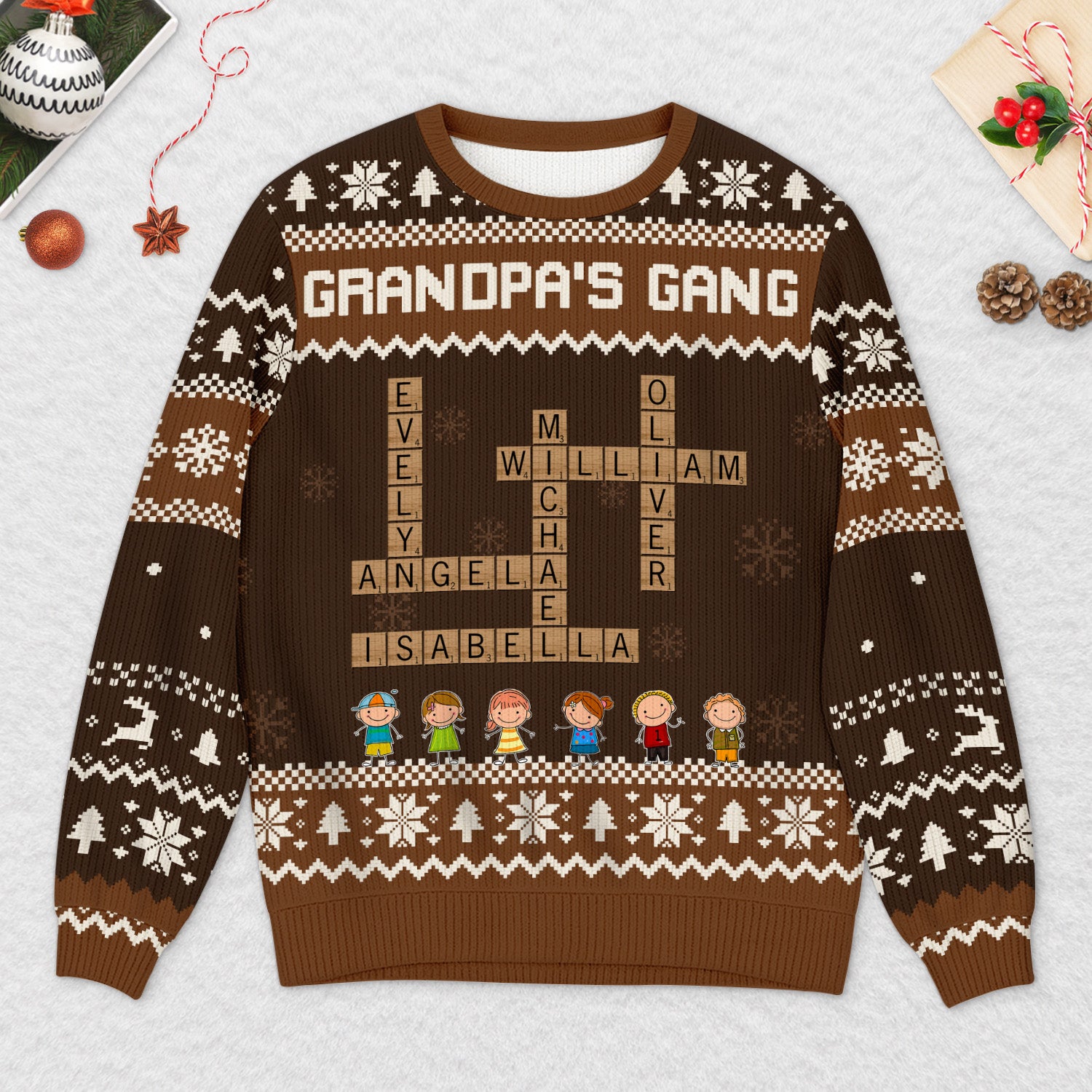 5823WUS1 custom grandparent gifts crossword ugly christmas sweater with names 5823W3LQA_2