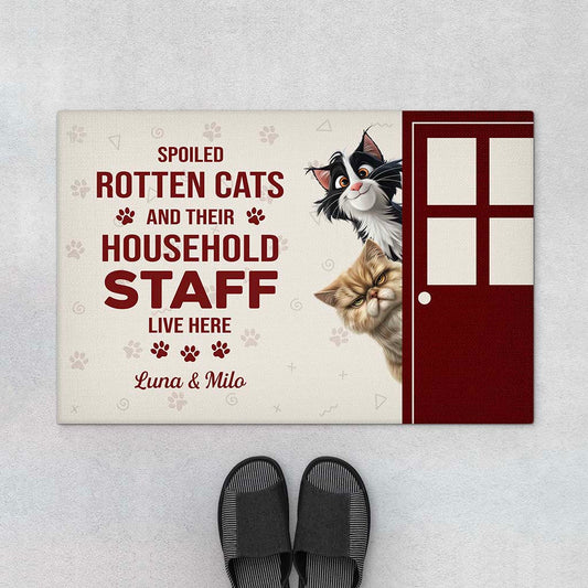 5870DUK1 personalized cat doormat spoiled rotten cats live here 5870D8ZTD