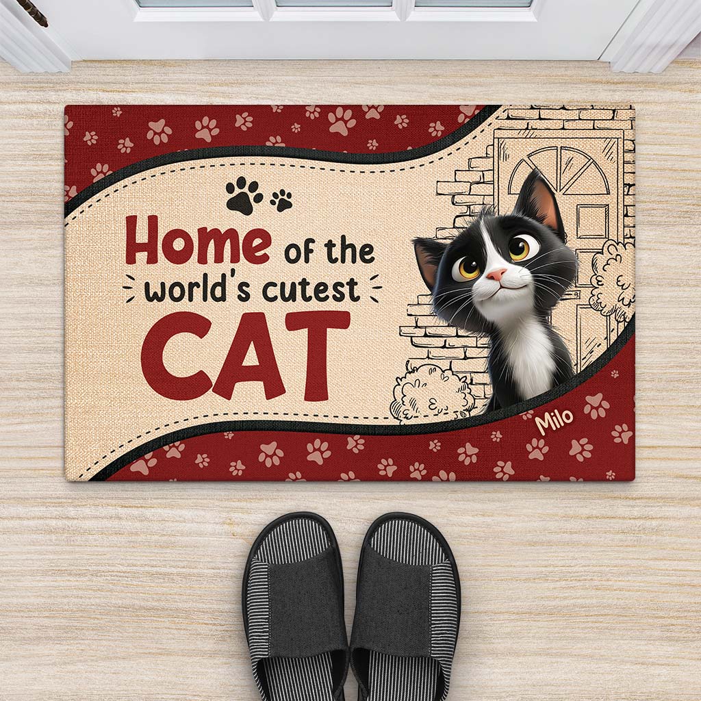 5872DUS2 home of the worlds cutest cat doormat_ custom cat lover gifts 5872D8LZD