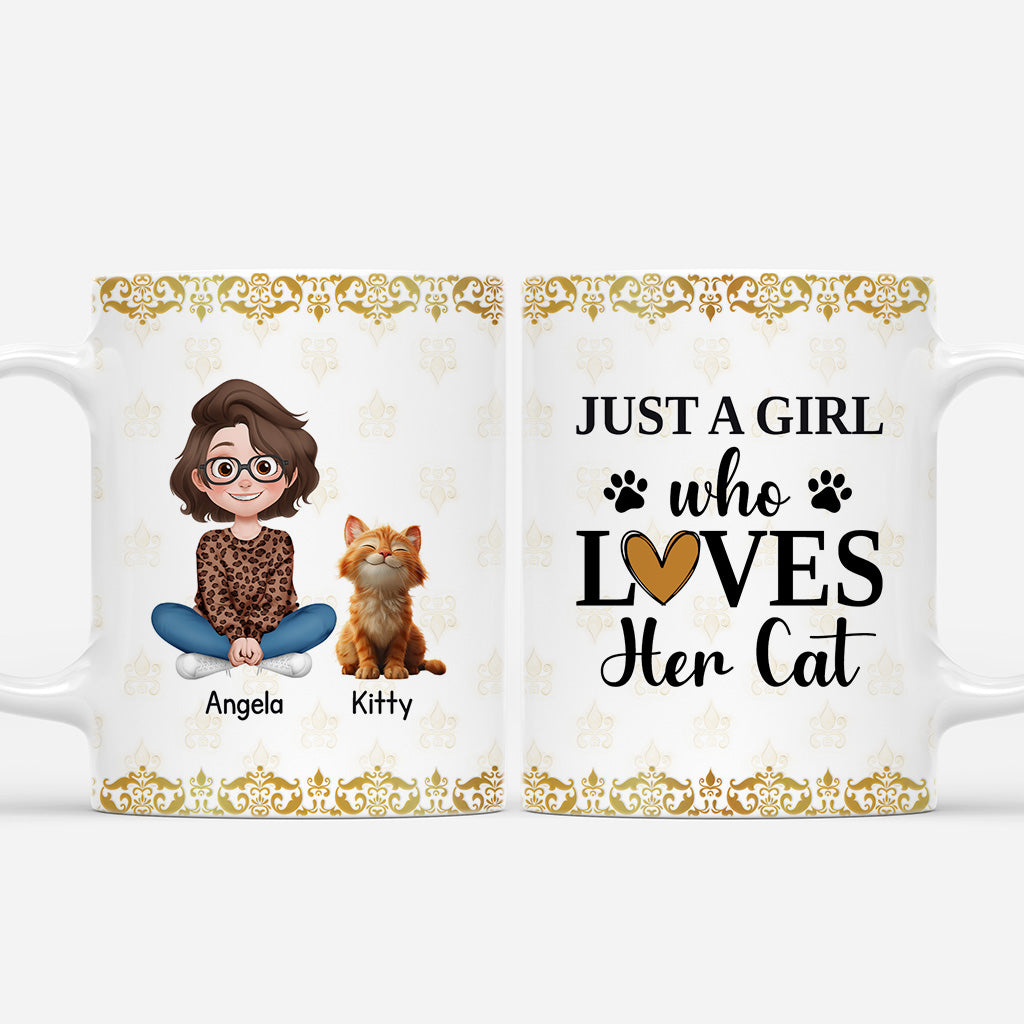 5884MUK1 personalized cat and owner mug_ just a girl who loves her cat 5884M3YMD