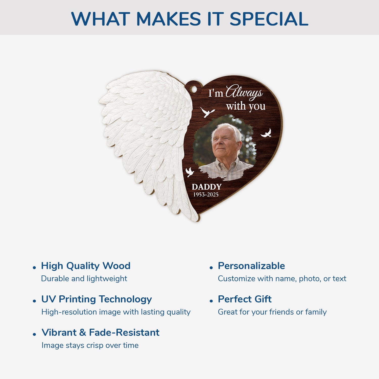 5920OUS4 custom 1 layered wooden ornament xmas memorial photo gifts for loss of dad 5920O8TCB