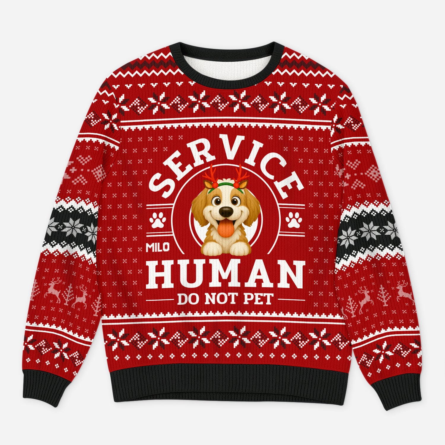 5943WUS1 personalized dog ugly christmas sweater service human do not pet_ 5943WKKNC