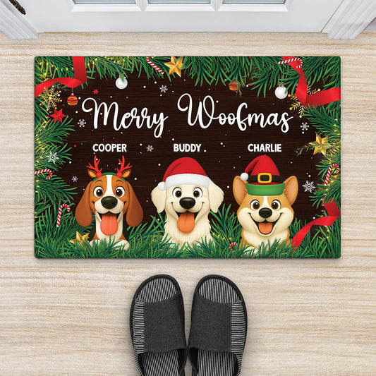 5974DUS2 merry woofmas doormat custom christmas gifts for dog lovers 5974DTKAC