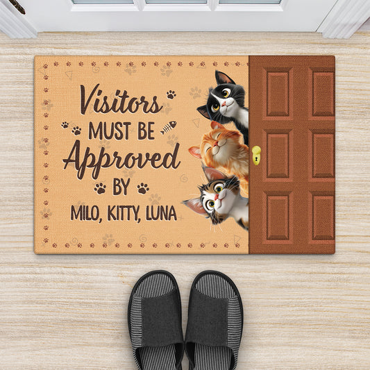 5983DUS2 personalized cat doormat visitors must be approved by the cat 5983DTTCD_361c0460 6113 4979 a058 43f68521b148