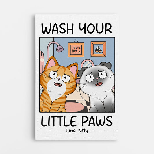 5990CUS1 personalized cat canvas wall art wash your little paws 5990C