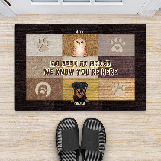 5999DUS2 personalized dog and cat doormat_ no need to knock doormat_ 5999D6QQA
