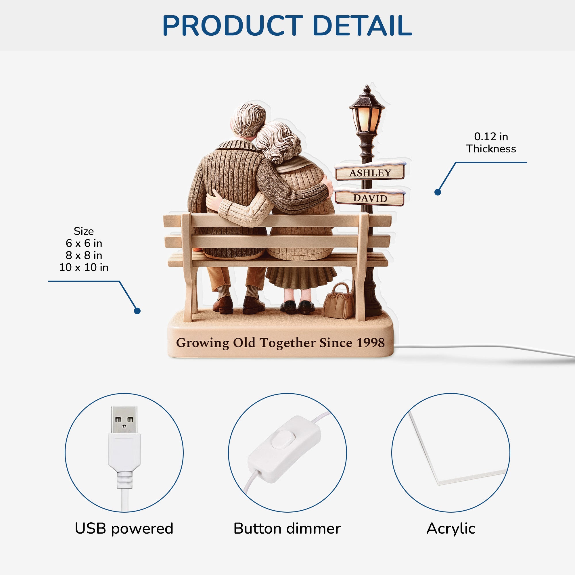 6035LUK3 personalised growing old together since light box for couples 6035ltlng