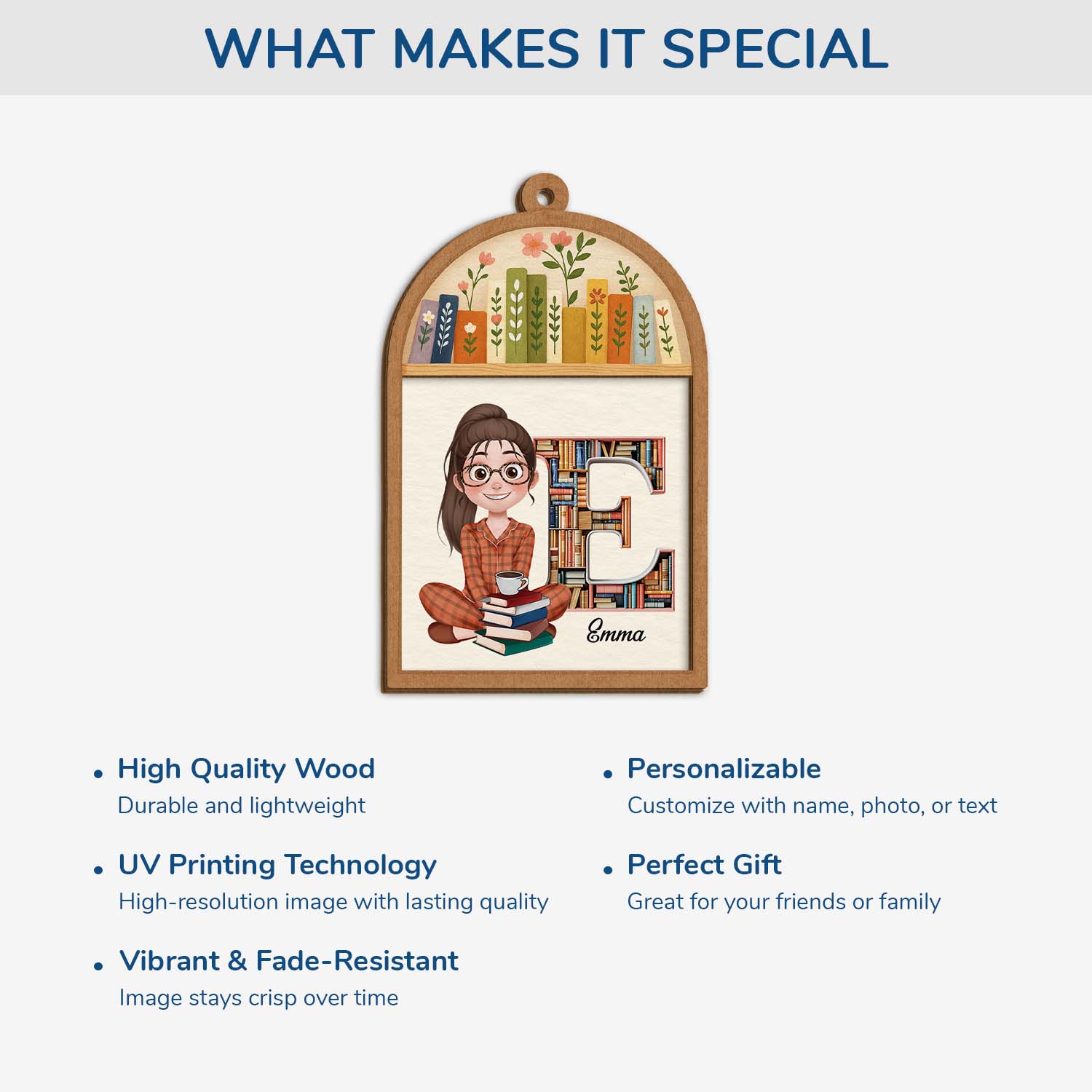 6042OUS4 custom 2 layered wooden ornaments book lover gifts for her him 6042O6Q5A