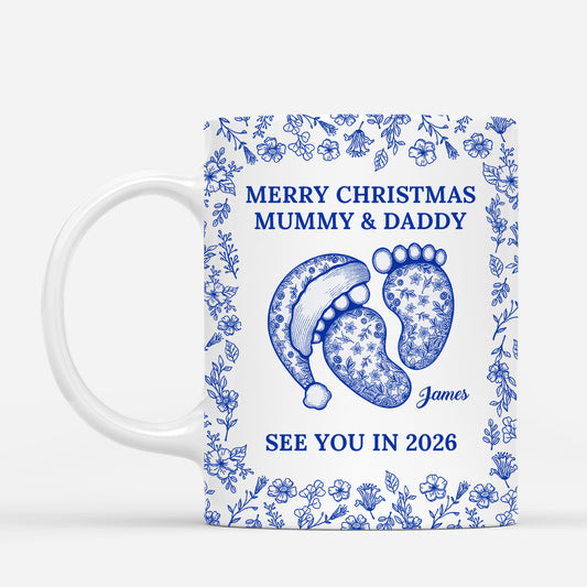 6108MUk1 blue toile merry christmas mug personalized parents to be gifts 6108M8LNA