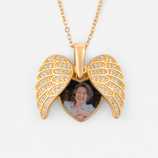 6114JUS1 angel wings necklace with photo personalized memorial gifts 6114J0B5A