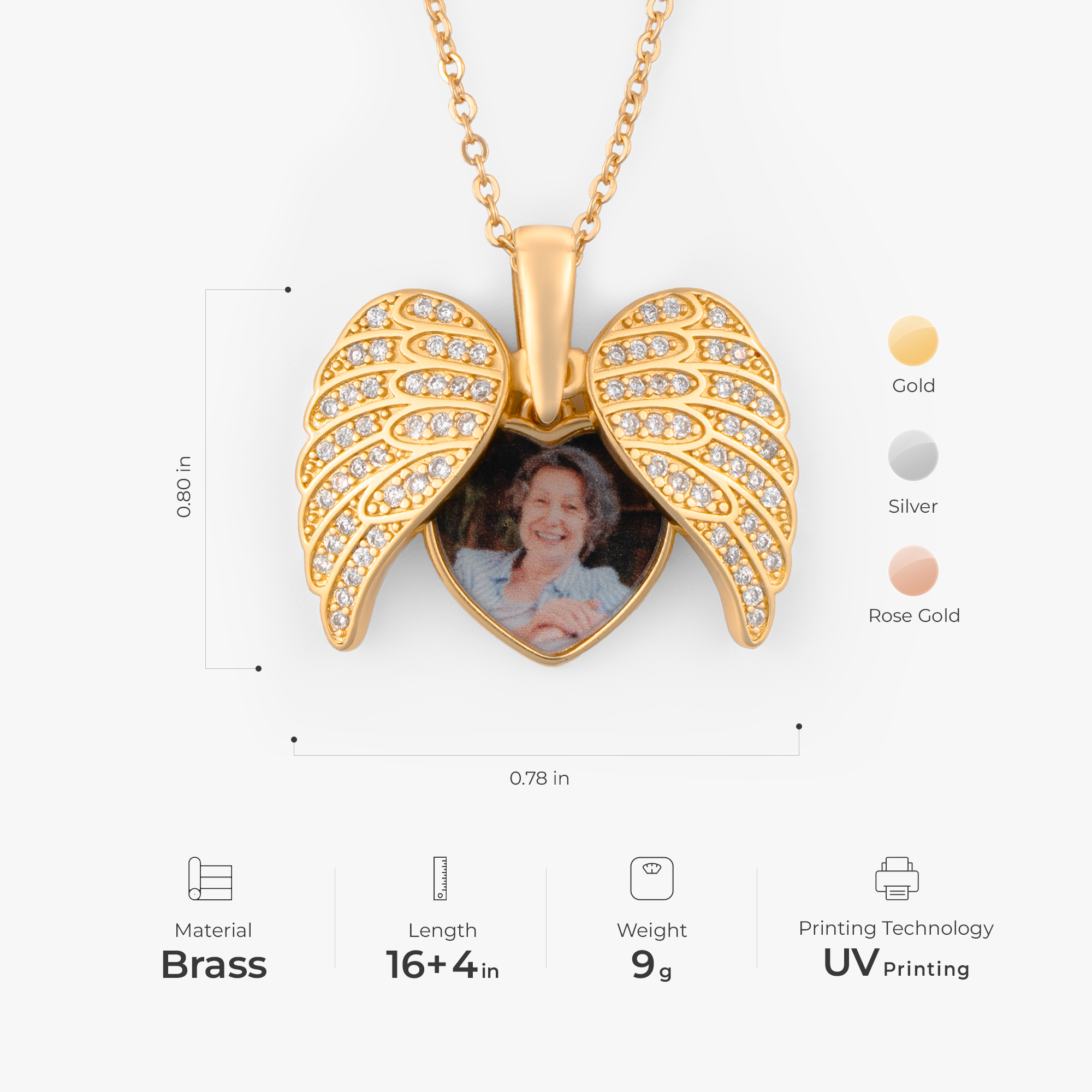 6114JUS3 angel wings necklace with photo personalized memorial gifts 6114J0B5A